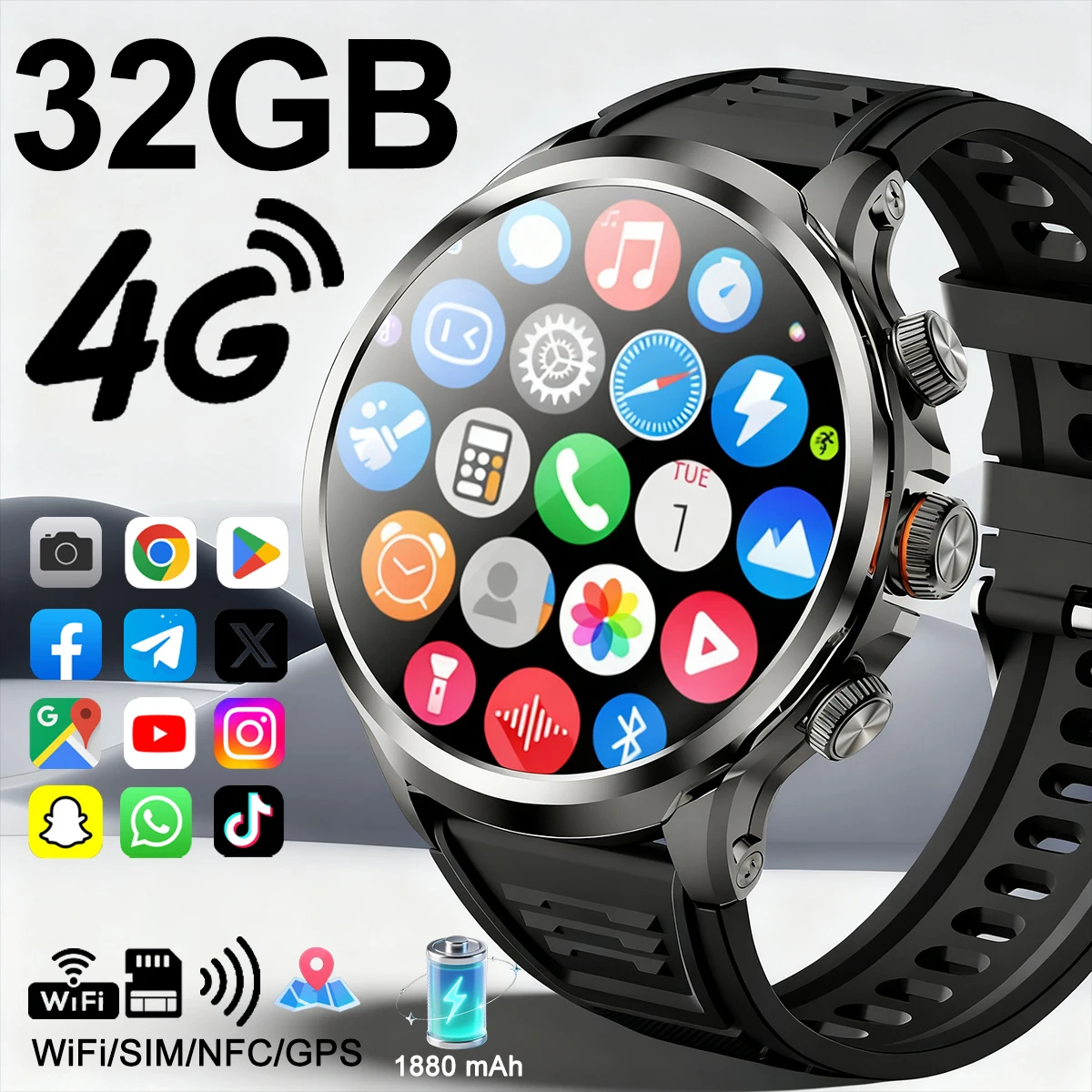 4G/5G SIM Card New Smart Watch Men Women 1.85 inch AMOLED Screen Rotating Camera HD Video Call WIFI Smartwatch GPS Track Watches