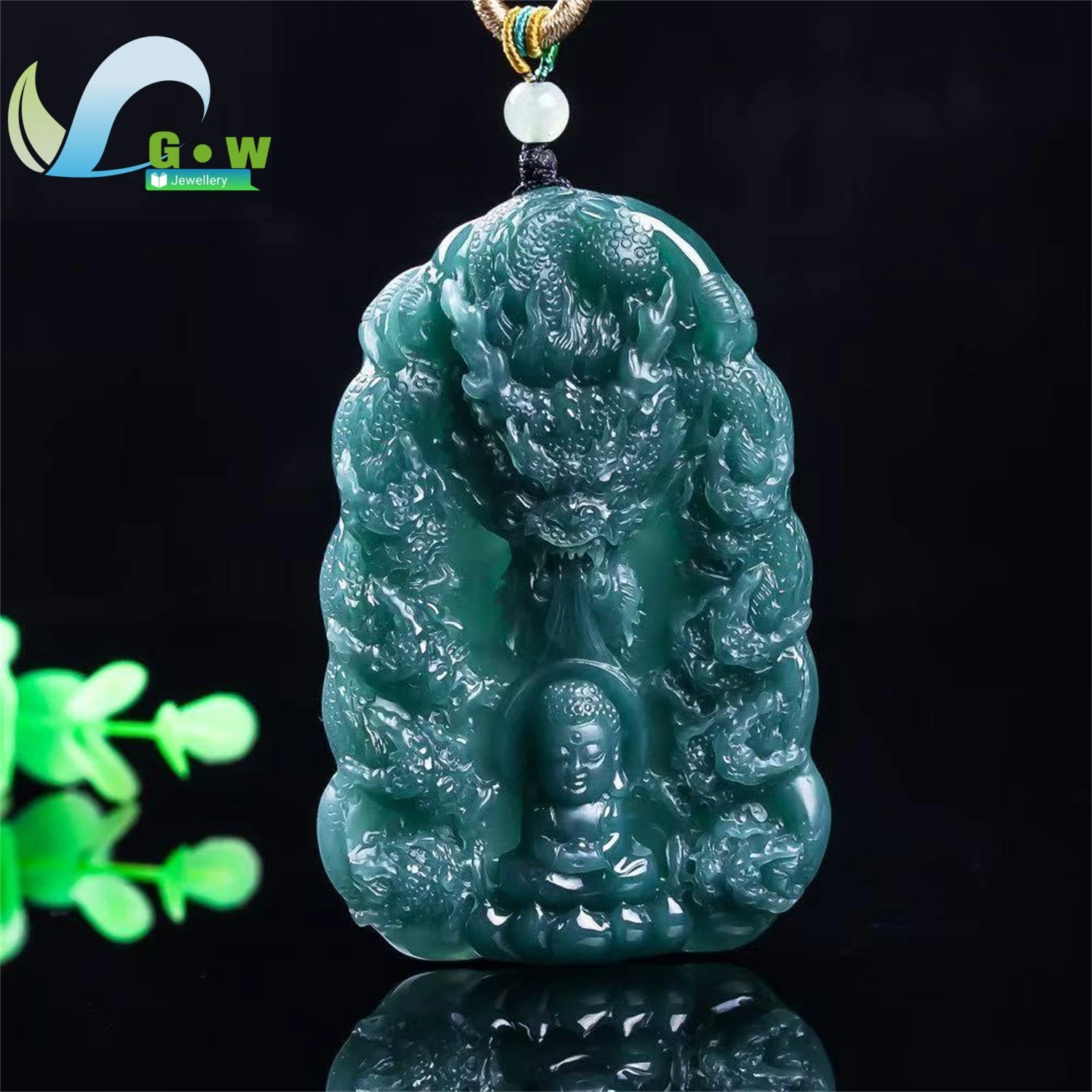 Natural Grade A Jadeite Blue Water High Ice Old Material Dragon Pendant Hanging Jade Plaque Necklace Unisex Carved Amulet