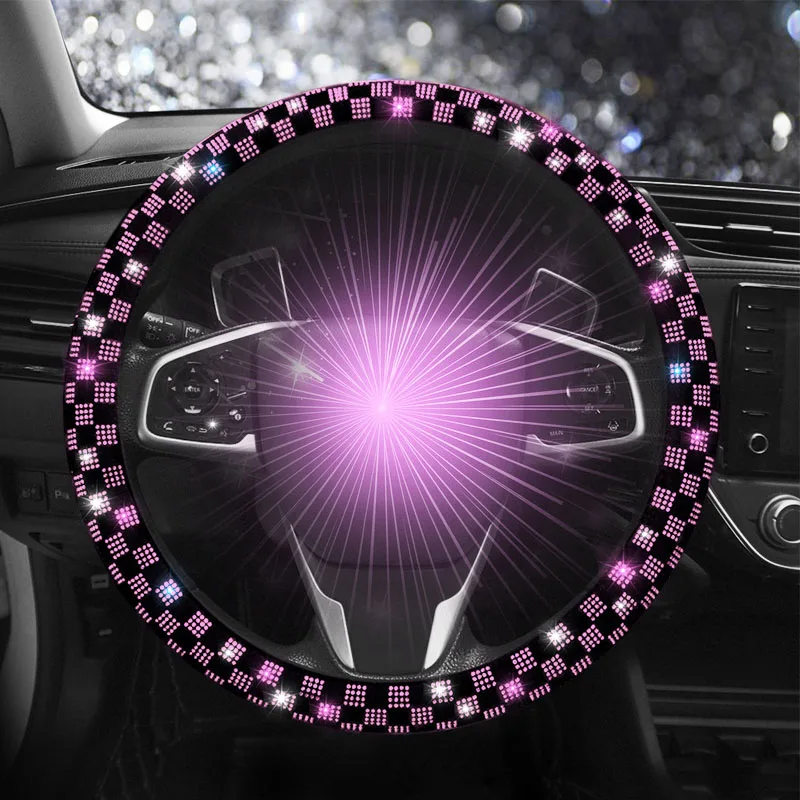 

Pink Rhinestone Car Steering Wheel Covers For Women Car Interior Decoration Accessorie Crystal Diamond Handlebar Cover UniversaI