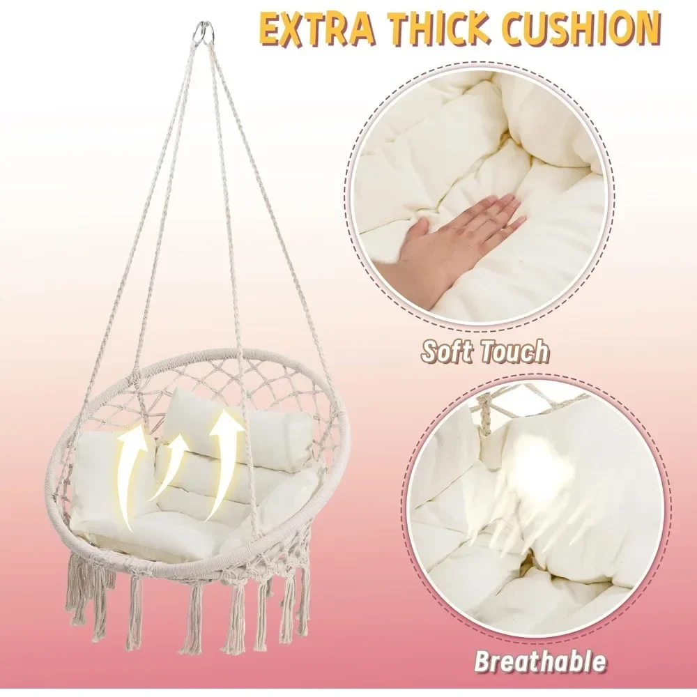 Hammock Hanging Swinging Chair with Medium Cushion, Perfect for Bedroom, Porch, Adults, Balcony