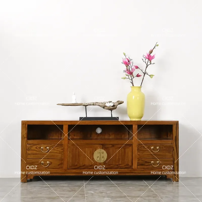Simple Old Elm TV Cabinet Small Apartment Living Room Antique Bedroom Drawer Video Cabinet Floor Storage Unit
