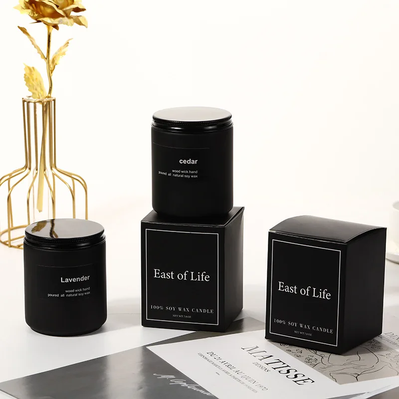 7x 9cm Black Cup Wax Handmade Smokeless Soy Wax Frosted Glass Cup Aromatherapy Candle Sandalwood Lavender Cedar Fragrance Gift