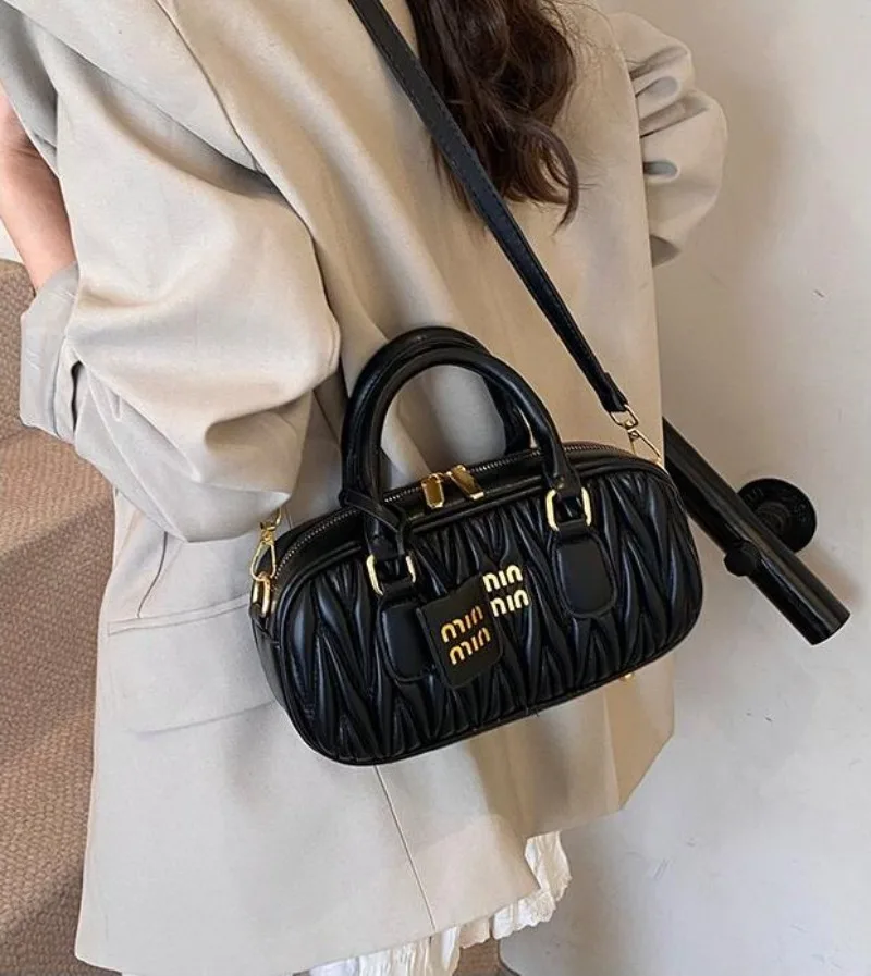 

Women's Korean Style Pleated Bowling Bag, Trendy Mini Square Crossbody/Shoulder Purse Versatile, Perfect for Daily Street Style