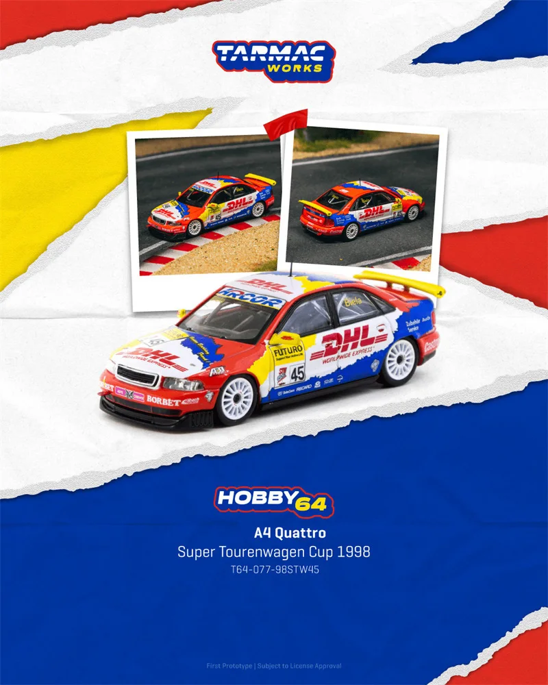 (الطلب المسبق) Tarmac Works 1:64 A4 Quattro Super Tourenwagen Cup 1998 Frank Biela # 45 نموذج سيارة دييكاست كوليكتور