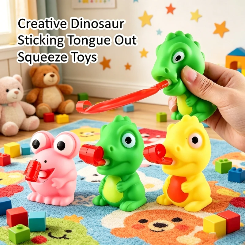 Kawaii Frog Sticking Tongue Out Squeeze Toys Creative Dinosaur Venting Relieve Stress Relief Toy Christmas Gifts for Friend Gift