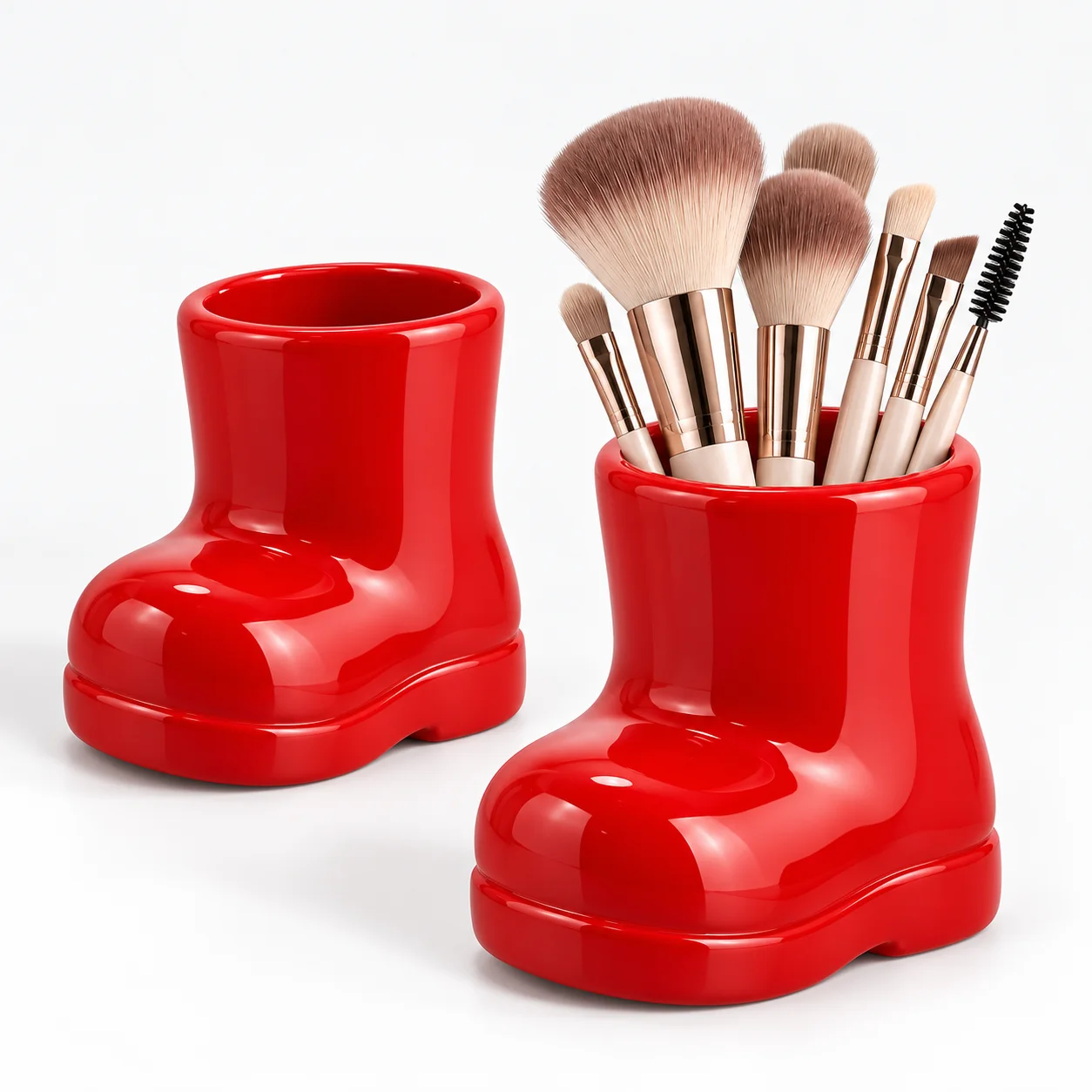 Cute Boot-Shaped Pen Holder Desktop Storage Cup, Creative Makeup Brush Organizer, Christmas Desk Decor for Dorm Students