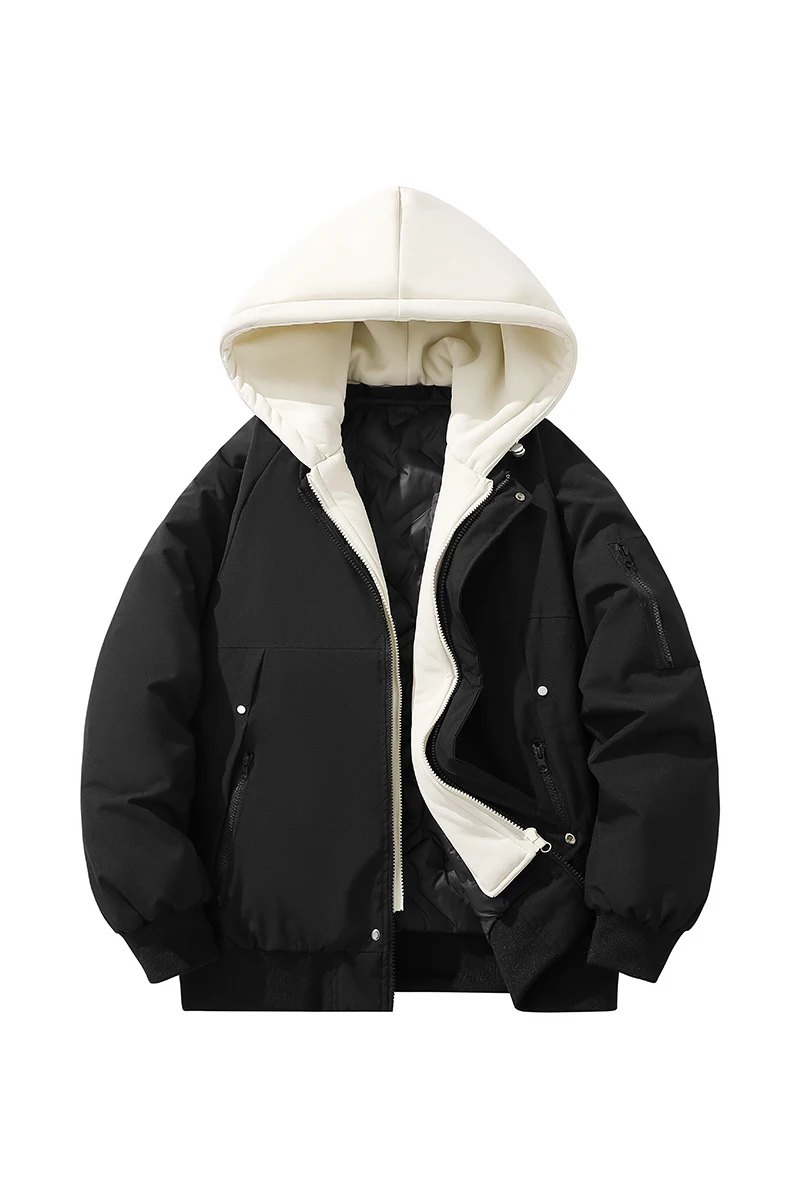 الرجال سميكة المرقعة سترات الرجال عادية فضفاض معطف دافئ الرجال القطن وسادة مبطنة الرجال مقنعين سترة الذكور الشارع الشهير الشتاء ملابس خارجية