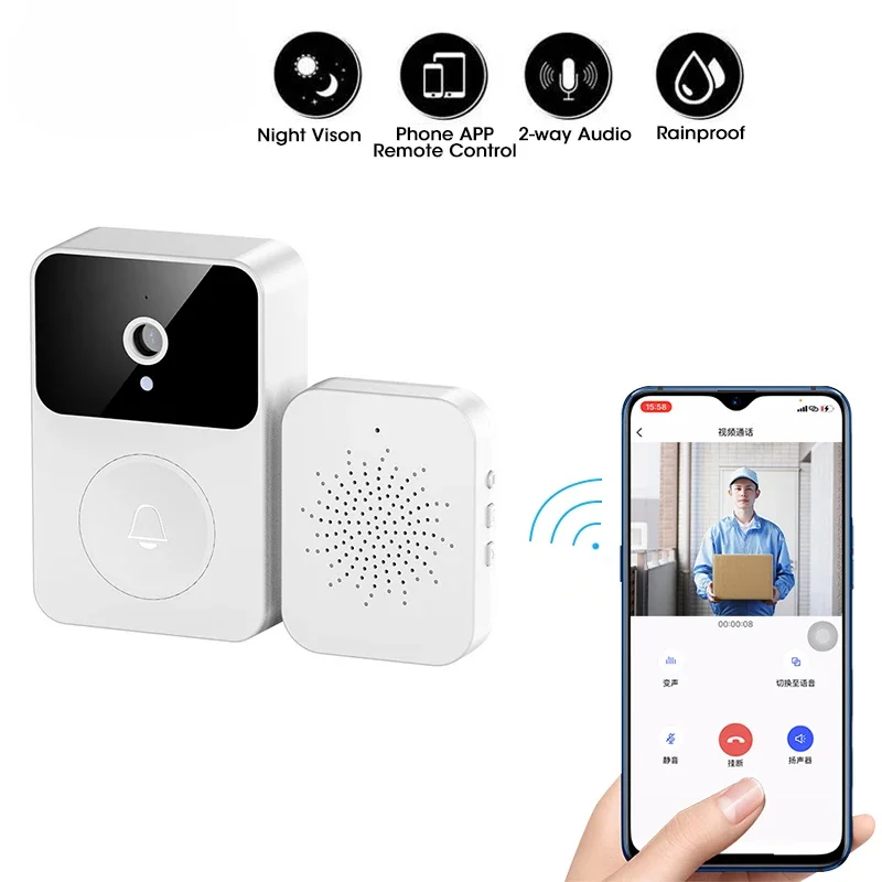 Timbre inalámbrico con cámara HD para exteriores, Timbre de puerta de seguridad con visión nocturna, intercomunicador de vídeo, cambio de voz, Monitor de casa, teléfono de puerta