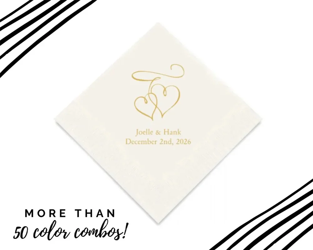 

50PCS Custom Printed Wedding Napkins - Heart Print Napkins - Anniversary Napkins - Personalized Napkins - Engagement Napkins - S