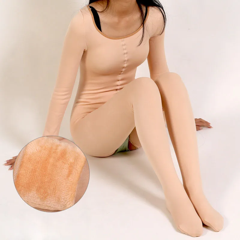 

500g Women Thickened Add Plush Thermal Onesie Underwear Open Crotch Bodysuit Winter Warm Wear Jumpsuit Pajamas