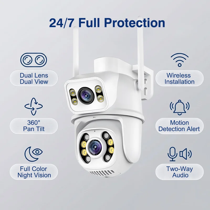 Icsee Dual Lens Wireless Ptz Security Camera Outdoor Auto Tracking Human Detect Pan Tilt 24g Wifi Ip66 Waterproof Two Way Audio