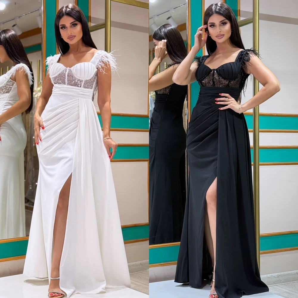 

Customized Modern Style Fashion Jersey Sequined Feather Mermaid Off-the-shoulder Long Dresses Bespoke Occasion Dresses Intricate