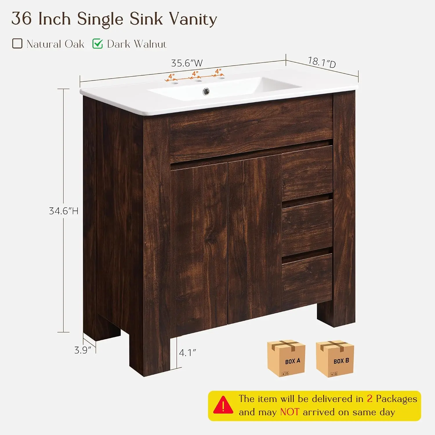 36 Inch Bathroom Vanity with Sink, Modern Single Sink Bathroom Vanity, Large Bathroom Drawered Cabinet, Customized