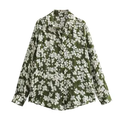 Zach Ailsa 2024 Spring New Product Women's Retro Loose Loose Casual Polo Collar Long Sleeve Flower Print Shirt