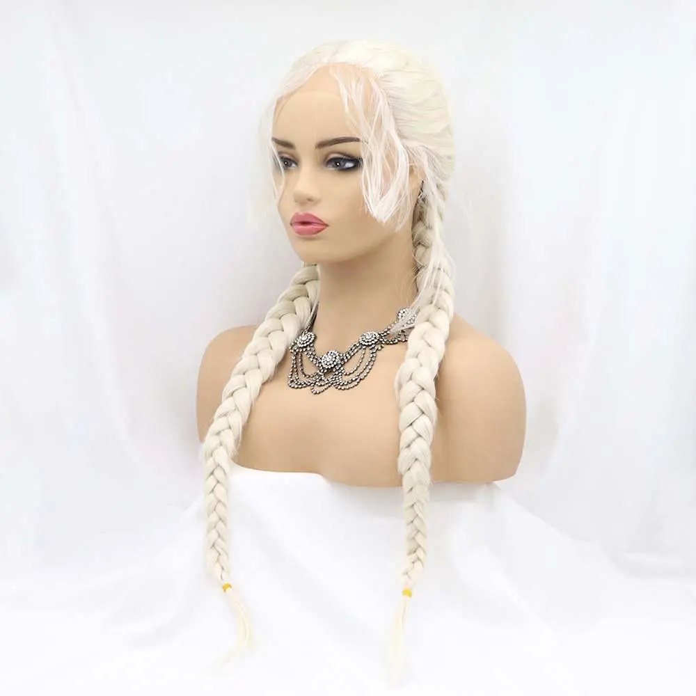 Sylvia Wigs 60#Color Platinum Blonde Lace Front Double Braids Wigs Synthetic Braid Blonde Wigs Heat Resistant Fiber