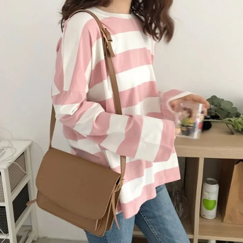 Rainbow Stripe New Model Women's T-Shirt Long Sleeve Casual Loose-Fit Thai Women's Clothing Base Layer Top Crew Neck Design