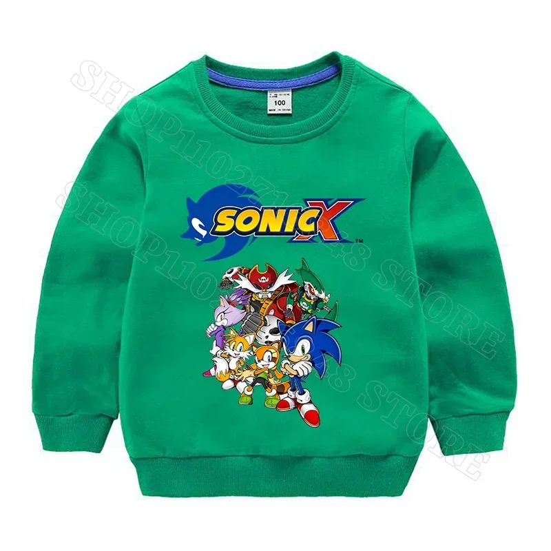 Sonics Kids Cotton Sweatshirts Boys Girls Spring Clothes Thin Tops Cartoon Anime Graphic Print Streetwear Birthday Party Gifts