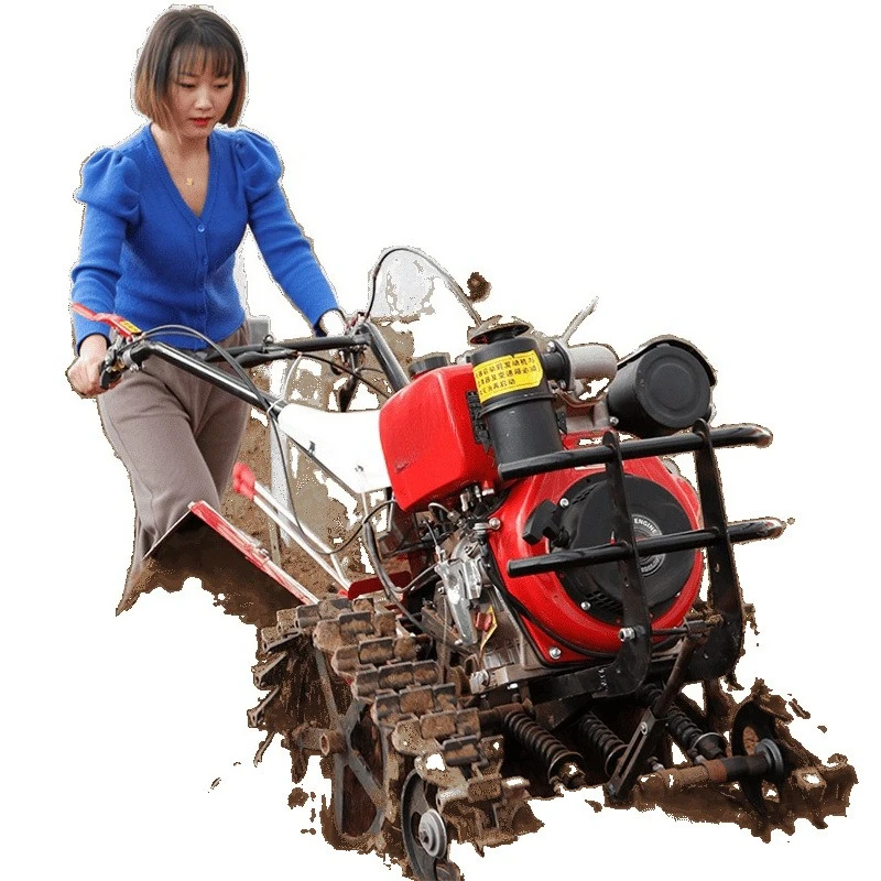 Diesel new double chain rail four-wheel drive micro-tiller, agricultural small elderly plowing machine