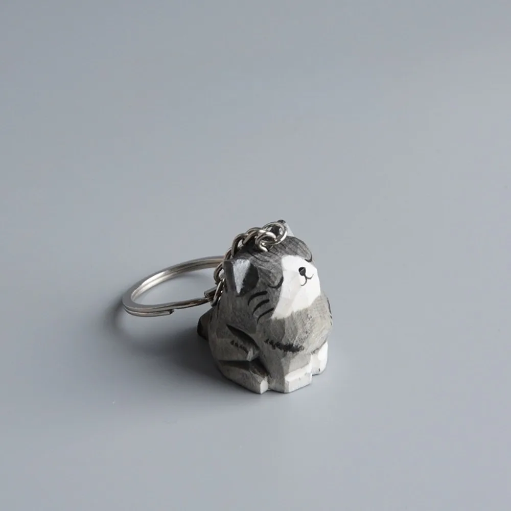 Tabby Cat Handmade Wooden Carving Cat Keychain Creative Funny Ragdoll Cat Pendant Kawaii Fashion Siamese Cat Keyring Unisex