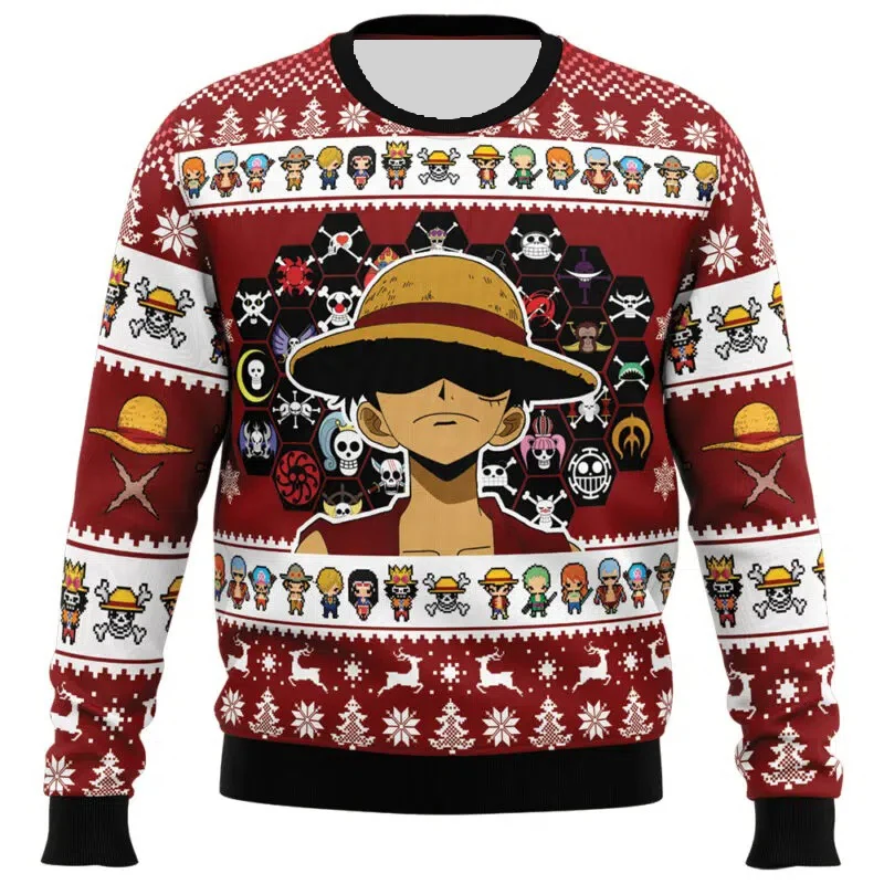 Sudadera de One Piece Luffy para hombre con estampado 3D de tripulación y bandera pirata, sudaderas con capucha para hombre y mujer, ropa informal cálida de Anime