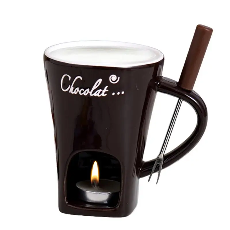 

200ml European Candle Cup Cheese Chocolate Melting Ceramic Mug Heating Food Ceramic Mug With Fork Creative Coffee Mug Tableware