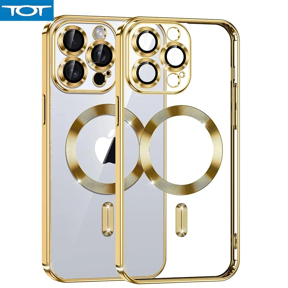 

Luxury Plating Silicone Soft Case For iPhone 16 15 14 13 12 Pro Max Plus Mini Clear Cover Magnetic Magsafe Wireless Charging