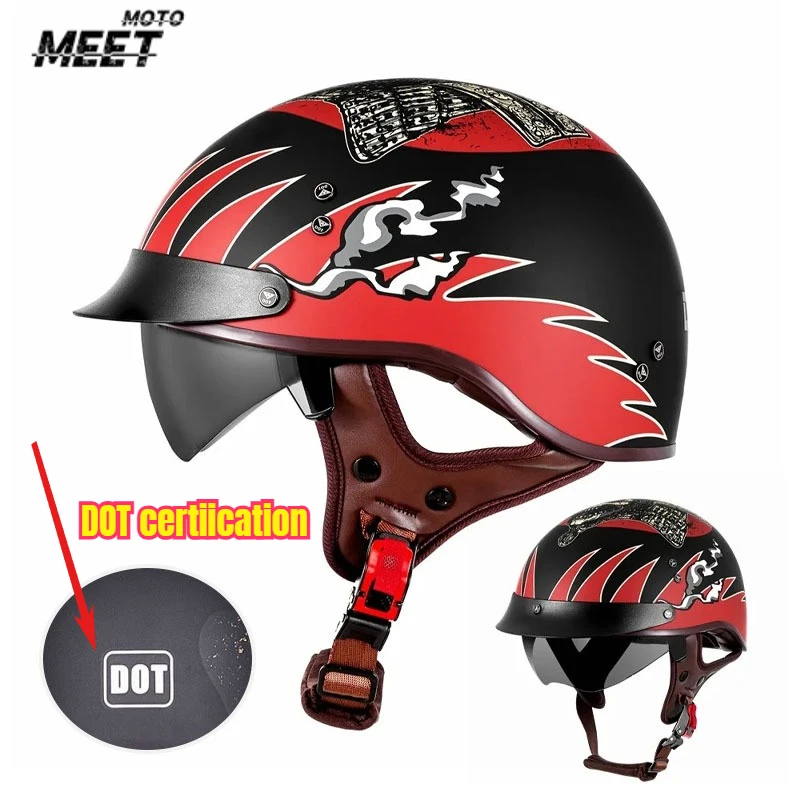 

Retro Motorcycle Helmet Electric Bicycle Four Seasons Universal Helmet Cruise Pedal Sunscreen Helmet DOT Certiication