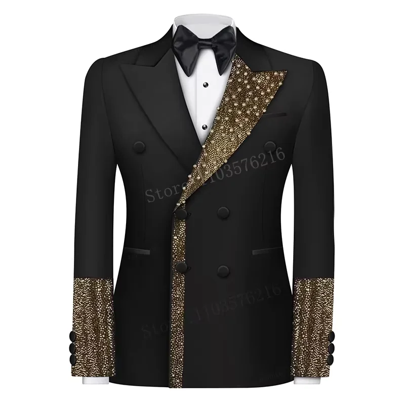 

Luxury Men's Black Suits 2 Pieces Customized High Quality Fashion Slim Fit Tuxedo for Wedding Groom Business