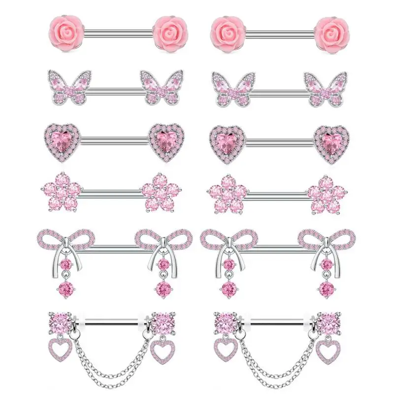 Stainless Steel Rose Butterfly Nipple Piercing Heart Nipple Jewelry Shiny Crystal Nipple Ring Piercing Pezon Body Jewelry