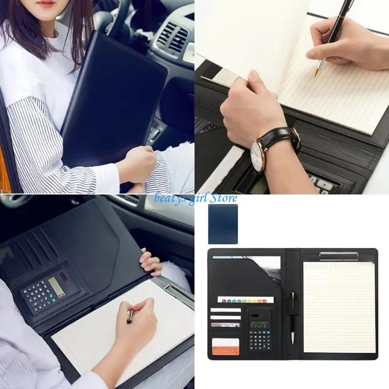 

C7AB Leather Conference Folder with Writing Pad Business Document Case with Clipboard Leather Clipboard Folder for Office