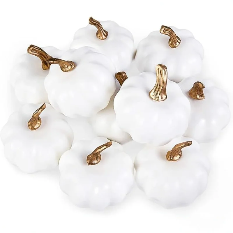 10pcs White Artificial Pumpkins, Suitable for DIY Decorations/paintable Pumpkins for Farmhouse Harvest Thanksgiving Mantel Table