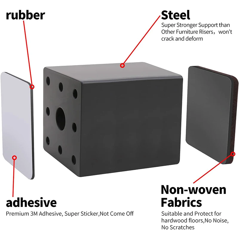 단단한 강철 침대 가구 사각 라이저, 침대 가구 포스트 리프트, 바닥 보호, 긁힘 방지, 목재 및 카펫 표면 헤비 듀티