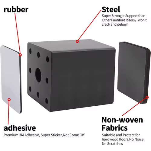 Bed Furniture Square Risers Solid Steel Bed Furniture Post Lifts Protect Floors Anti Scratch Wood and Carpet Surface Heavy Duty - Image 6
