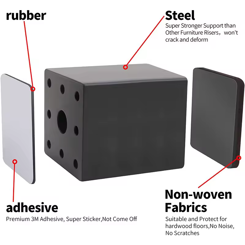 Bed Furniture Square Risers Solid Steel Bed Furniture Post Lifts Protect Floors Anti Scratch Wood and Carpet Surface Heavy Duty - Image 6