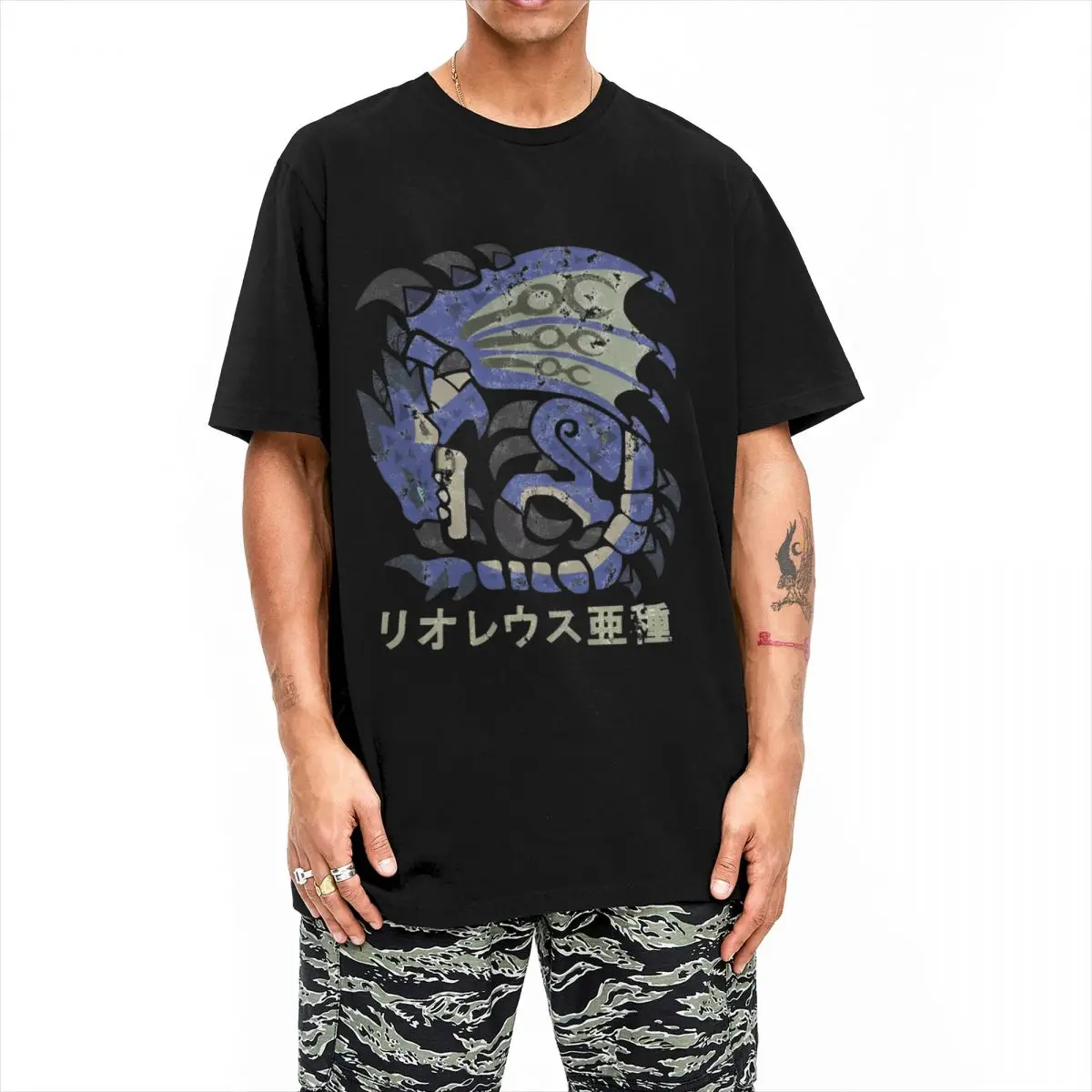 Men Monster Hunter T-Shirts Azure Rathalos Kanji Icon Cotton Tees Summer Vintage T-Shirt Round Neck Tee Shirt Plus Size 5XL 6XL