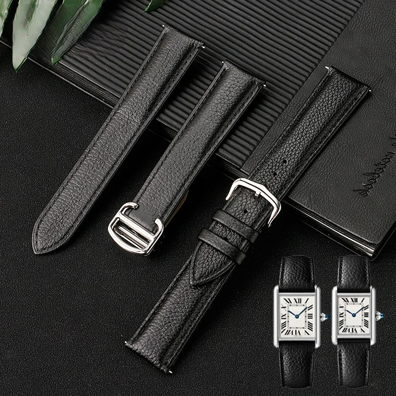 16 17 19 20 22 23 25 مللي متر ل كارتييه تانك لندن جلد طبيعي حزام ساعة اليد الإفراج السريع حزام الساعات للطي دبوس مشبك الرجال النساء