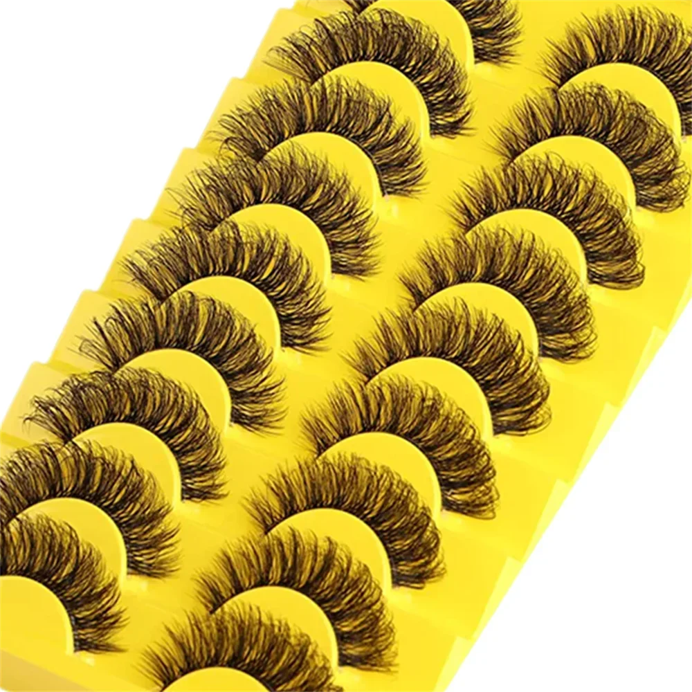 10 Par Rzęs 6D z Norek, Puszyste, Miękkie, Naturalne, Krzyżowane Rzęsy do Przedłużania, Wielokrotnego Użytku, Sztuczne Rzęsy z Imitacji Norki