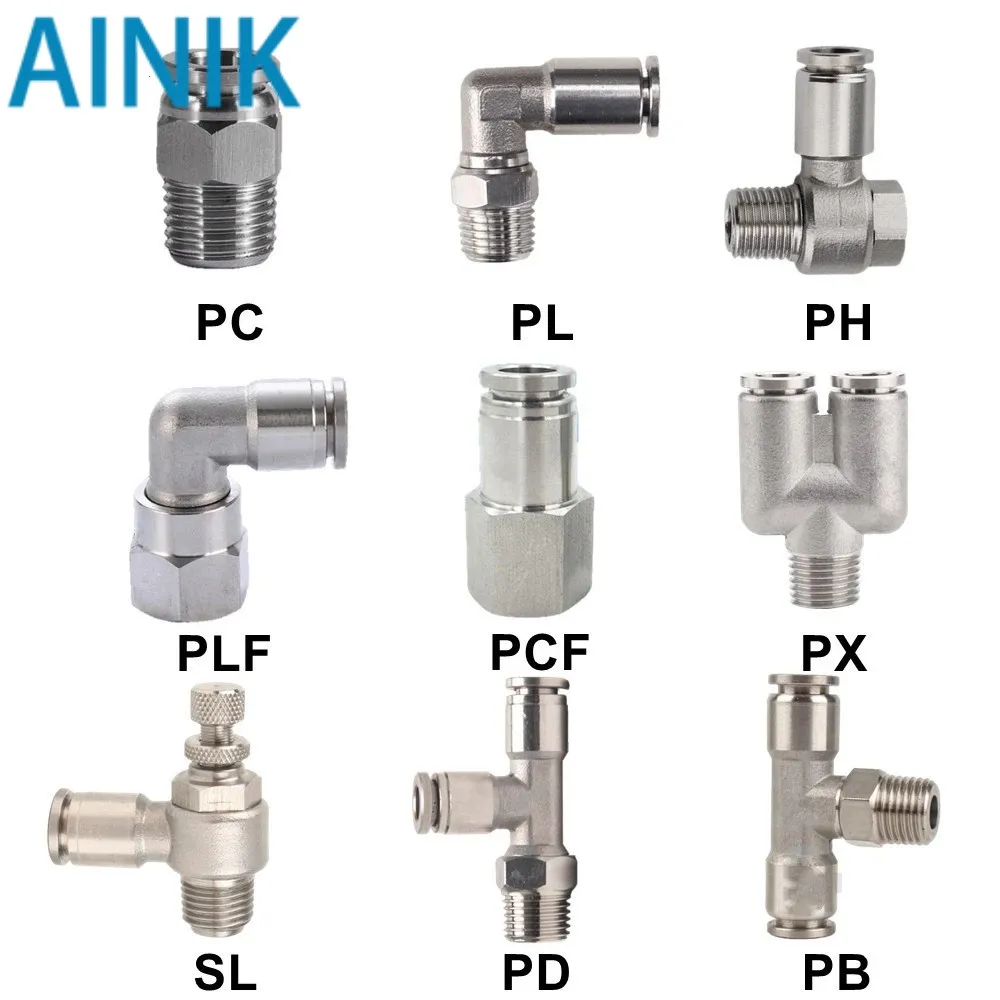 304 stainless steel metal pneumatic quick Connector PC/PCF/PL/PLF/SL/PB/PX/PH/PD 4mm 6mm 8mm Thread 1/8 1/4 3/8 Hose Fittings