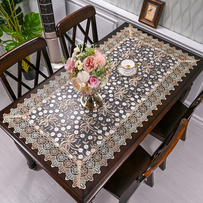 Rectangle Tablecloth White Table Cloth American Embroidered Coffee Tea Table Cover Living Room flower Solid Fabric Lace Book