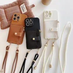 Wallet Card Strap Case for Samsung Galaxy S26 S25 Ultra S24 FE S23 Plus S22 S21 S20 A17 Bag Crossbody Lanyard PU Leather Cover