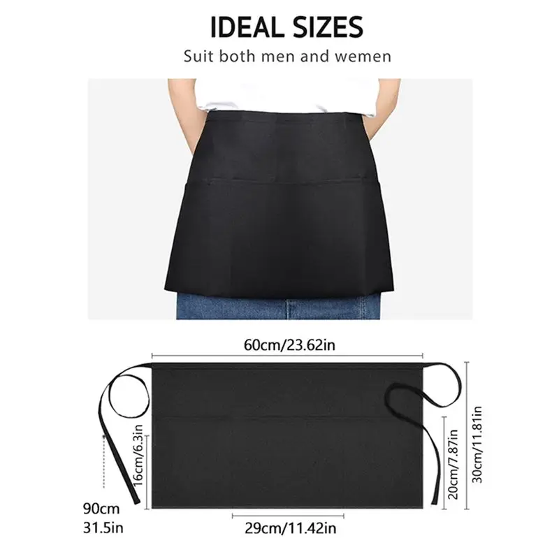

(HOPE) Набор из 12 штук - Черные фартуки для официантов, полуфартуки для официанток с карманом на поясе