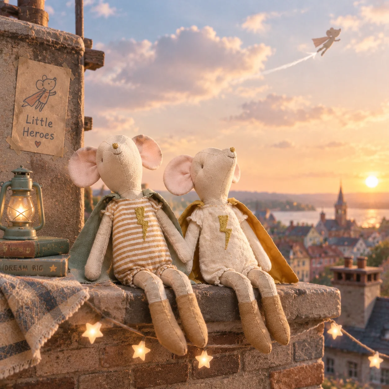 30cm Handmade Linen Mouse Plush Doll Superhero Cape Soft Fabric Toy Kids Birthday Christmas Gift