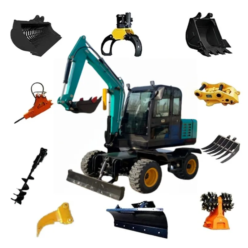 Four-wheel excavator excavator household agricultural small excavator orchard trenching municipal greening wheeled wood grabber