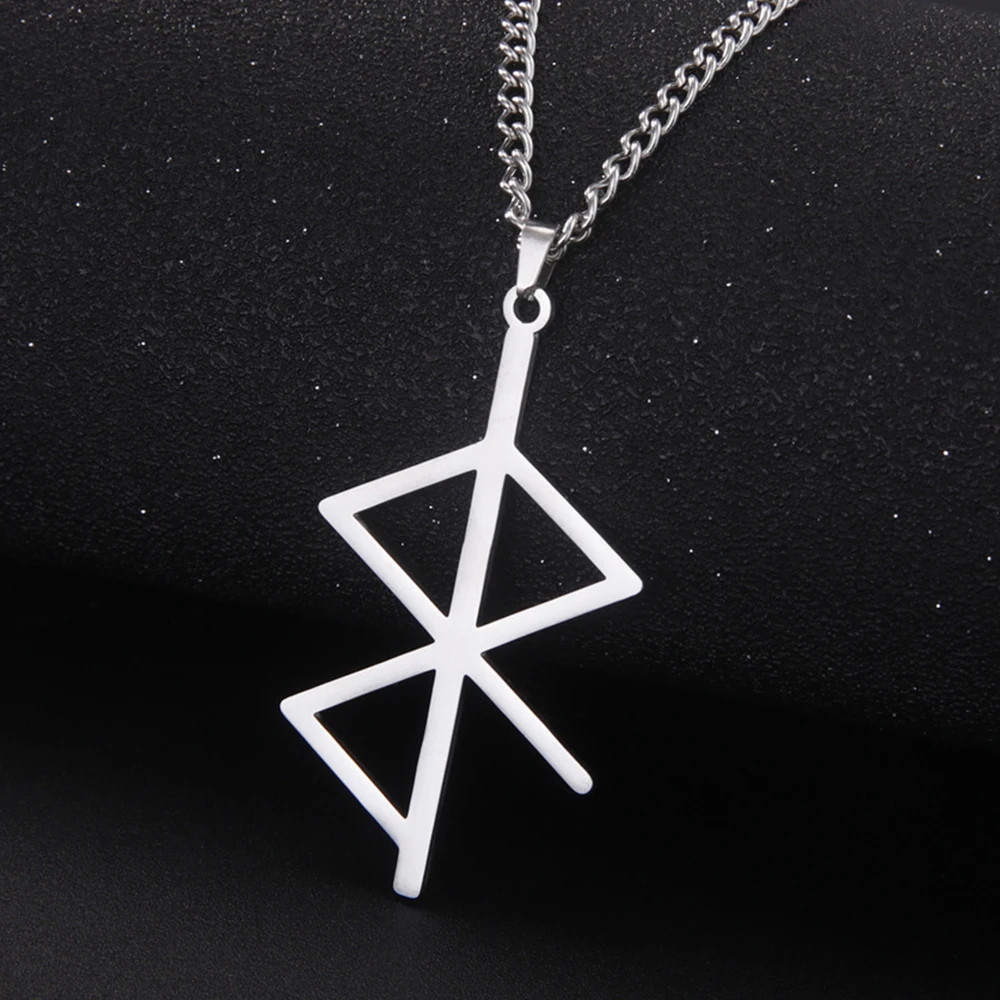 My Shape Tranquility Unity Stainless Steel Necklaces for Men Silver Color Viking Runes Chain Necklace Religious Amulet Jewelry