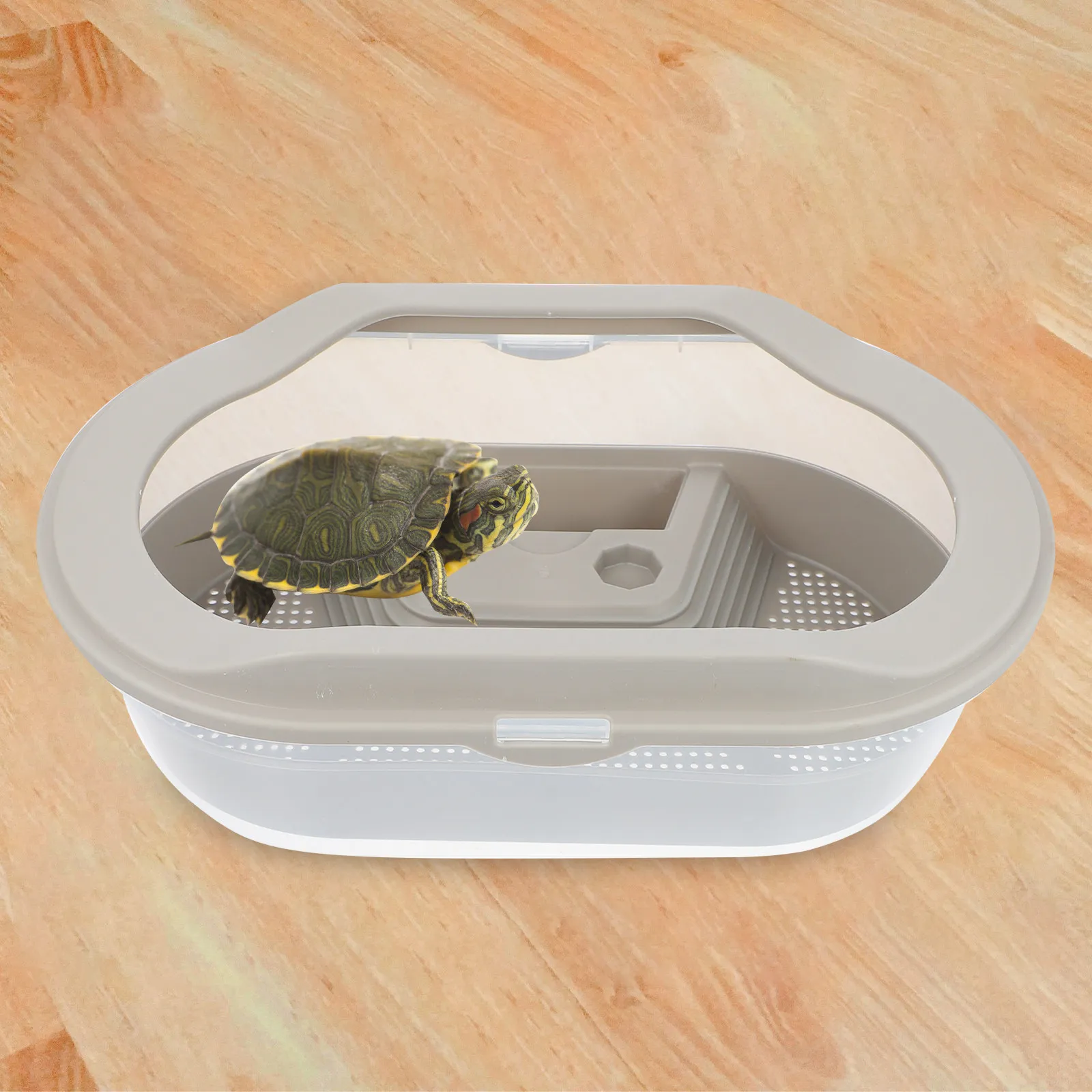 

1 шт. пластиковый террариум для черепах, прочный и безопасный домик для разведения рептилий, контейнер для кормления, герметичный террариум для домашних животных