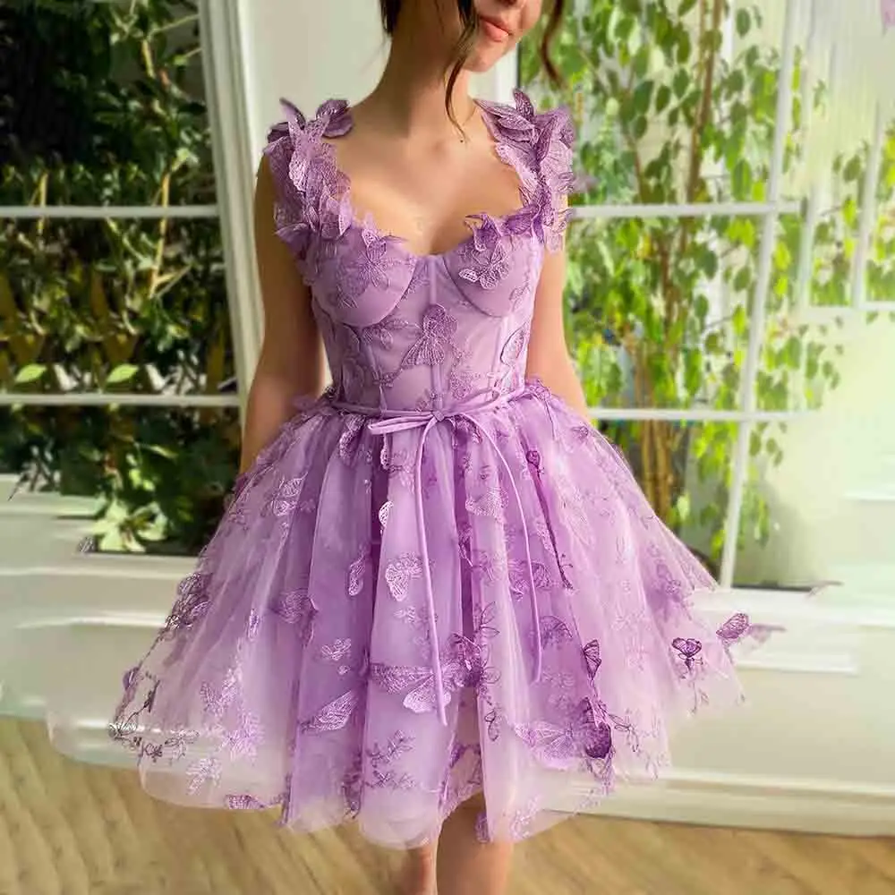 Robe de Bal Élégante en Dentelle Plissée pour Femme, Bretelles Spaghetti, Papillon 3D, Formelle, Ligne A, Éducative