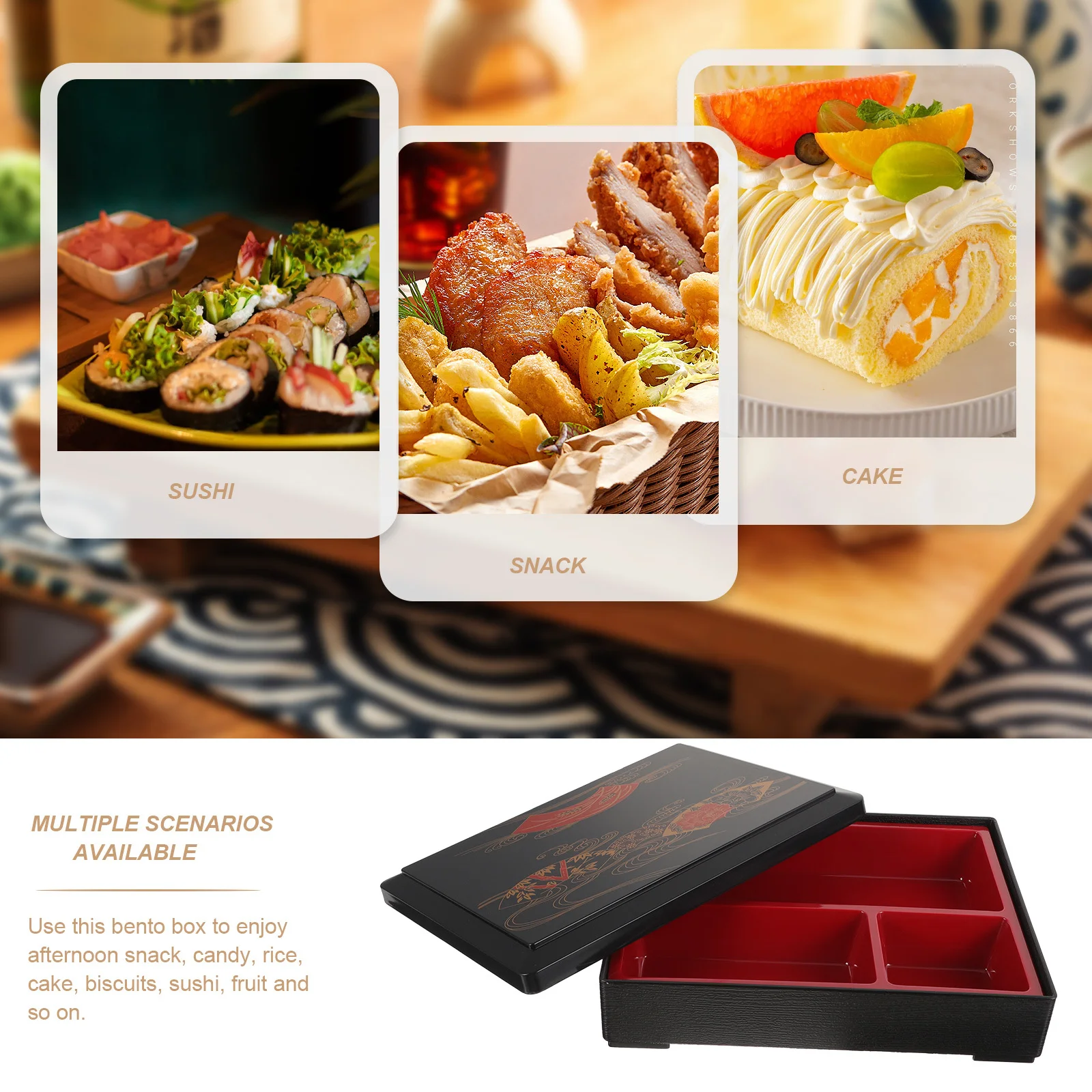 

Lightweight Bento Box with 3 Compartments Portable Lunch Container for Adults Japanese Style Food Storage Case