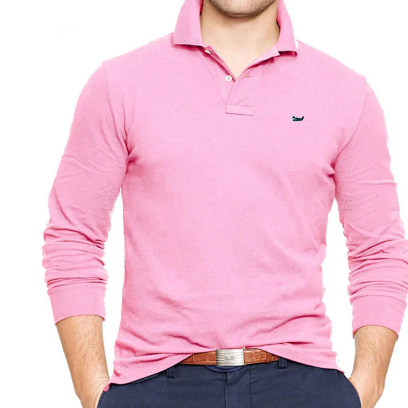 Men\'s Spring/Autumn 100% Cotton Lapel Long Sleeve POLO Shirt Business Casual Embroidered Fish Logo Simple Sports Loose Top S-5XL
