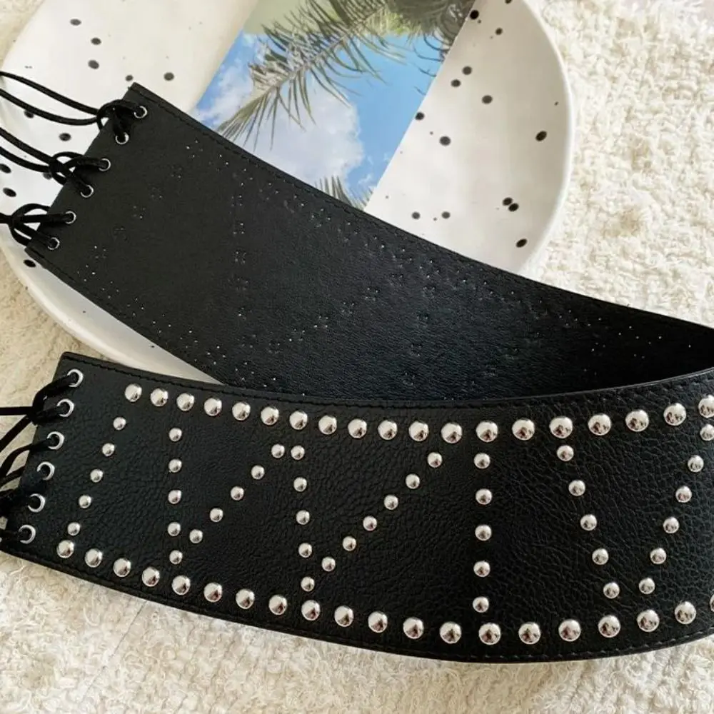 

Trendy Vintage Cross Rivet Belt Wide Heavy-Duty Leather Waist Belt Black Y2k Women's Dress Belt Spicy Girls