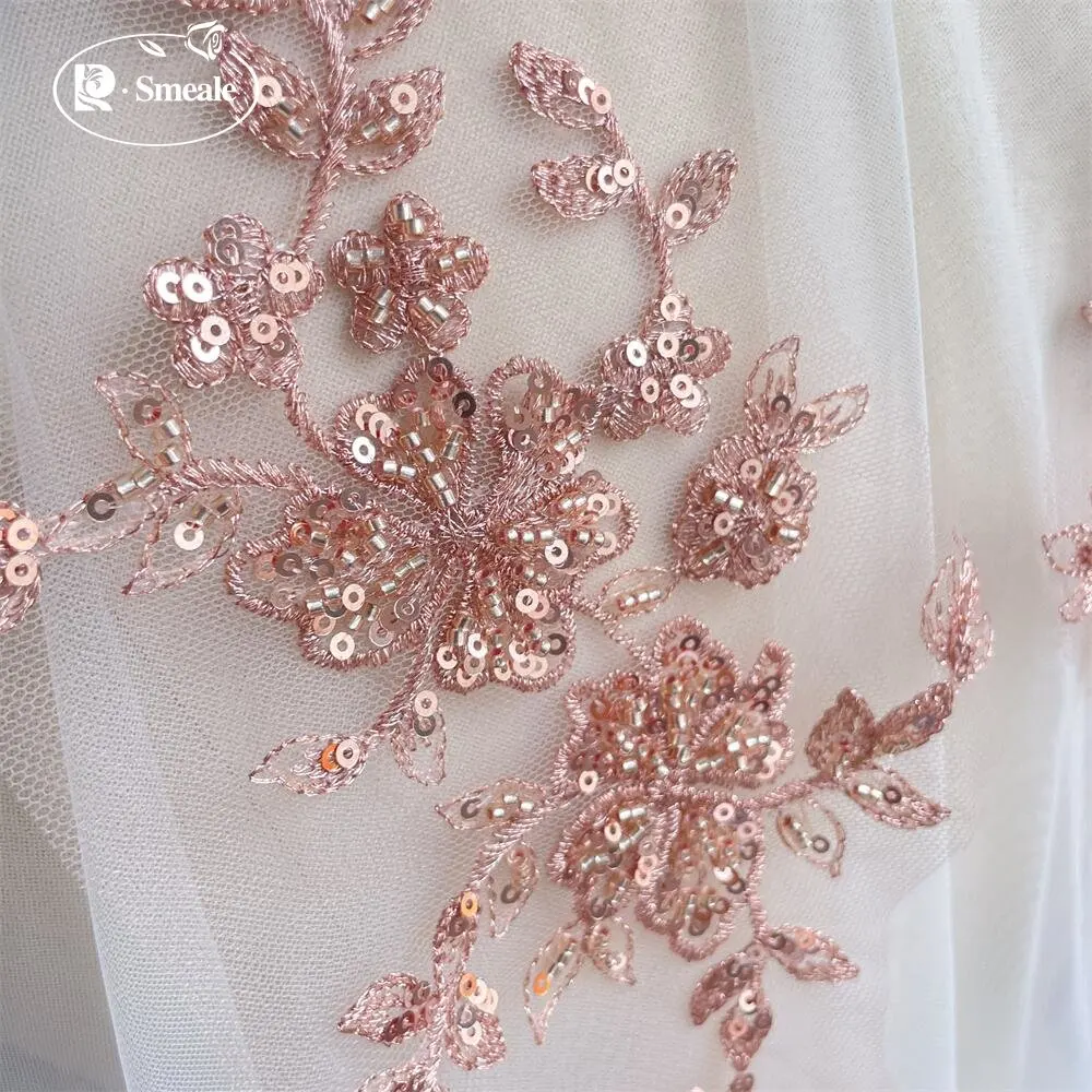 4 Stück/2 Paare, 4 Farben, 32*14cm. Pailletten-Röhrchen-Perlen-Stickerei-Spitzenapplikation, Hanfu-Kopfbedeckung, DIY-Spitzenaufsatz, Verspiegelte Blumen, RS4194 – Detail 5